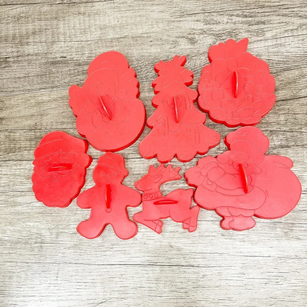 Vintage Wilton Christmas Cookie Cutter Set Red Plastic Holiday Shapes